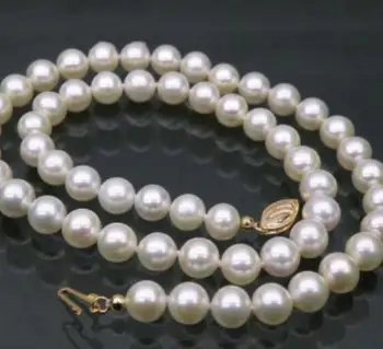 

Free shipping noble jewelry AAA white 45cm AAA 7-7.5 MM SOUTH SEA NATURAL PEARL NECKLACE 14K CLASP