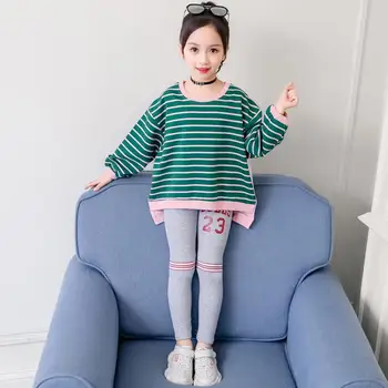 

Children's clothing girls sweater suit spring and autumn new cotton fashion striped long-sleeved digital baby clothes