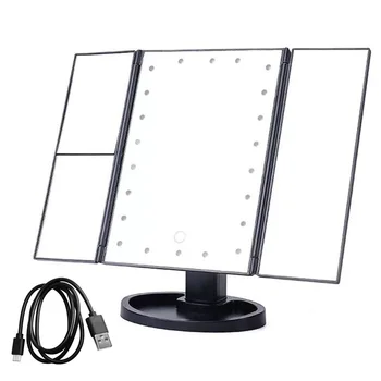 

Folding 22 LED Makeup Mirror 2X 3X Magnification Desktop Touch Screen Switch For Women 180 Degree Rotation Portable