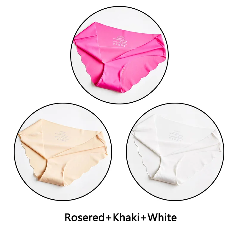Rosered Khaki White 3 шт./лот бесшовные кружевные трусики с открытой промежностью льда шелковые трусы Ультра тонкое мягкое нижнее белье S-XXL с низкой посадкой нижнее белье с однотонными оборками нижнее бельё - Цвет: Rosered Khaki White
