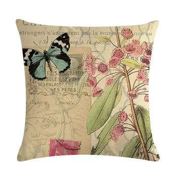 

1 Pc Butterfly Flowers Bird Pattern Linen Throw Pillow Cushion Cover Vintage Car Home Sofa Bed Living Room Decorative Pillowcase