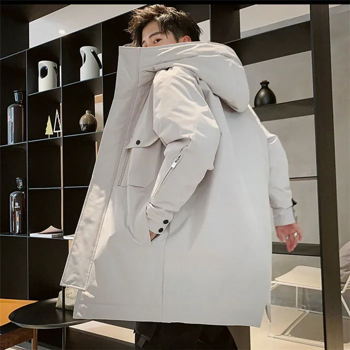 Men's Down Jacket Medium Long Coat New Winter Trend Handsome Tooling Outerwear Light Tide Brand Thick Winter Jacket JIA481