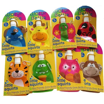 

200ml Eco Friendly Foldable Cartoon Animal Water Bag Travel Drink Bottle Safe for Kids Children Gift 20pcs/lot SH228