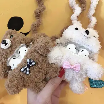 

Plush Handmade Knit Bluetooth Cartoon Strap Bear Honey Girlfriends Headset Set For Airpods Earphone Protective Cover