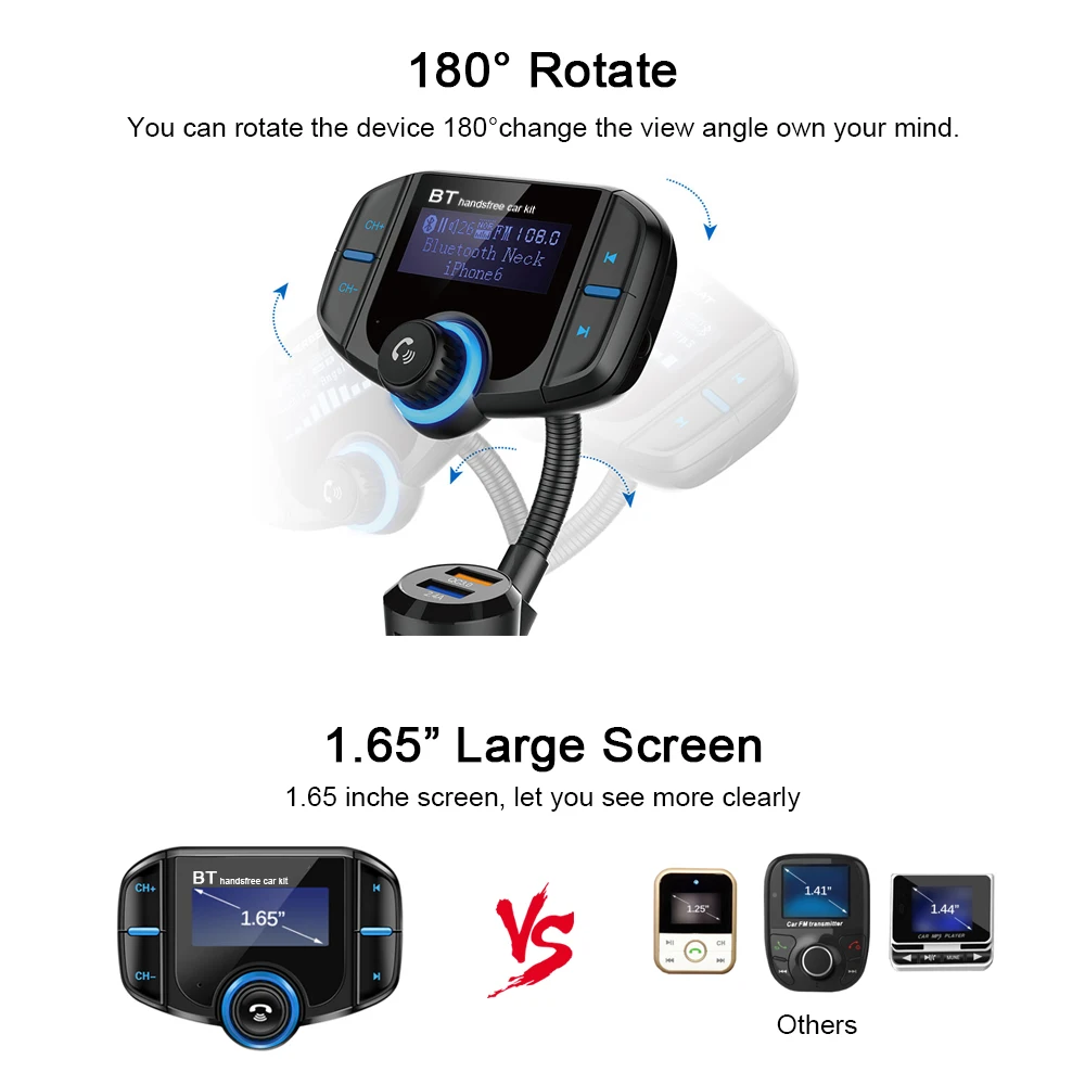 BT70 fm-передатчик автомобильный Радио Bluetooth Комплект двойной USB QC3.0 беспроводной MP3-плеер Hands-free BT тюнер fm-модулятор
