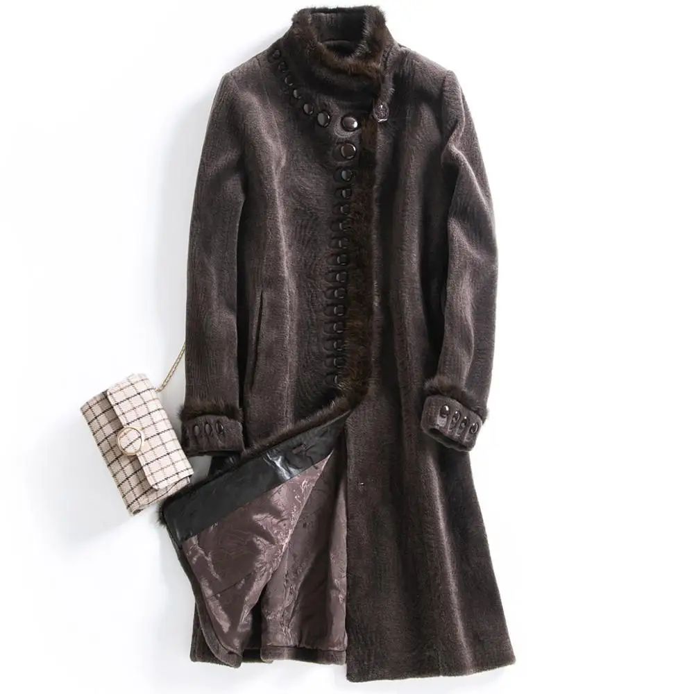Зимнее женское пальто из овечьего меха, шерстяное пальто, модное Норковое меховое пальто с воротником, длинное натуральное меховое пальто, Меховая куртка для стрижки овец, популярная в России