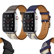 Кожаный ремешок для Apple watch, ремешок correa iwatch Series 5, 4, 3, 2, 1, 44 мм, 40 мм, 42 мм, 38 мм, одиночный ручной браслет из телячьей кожи
