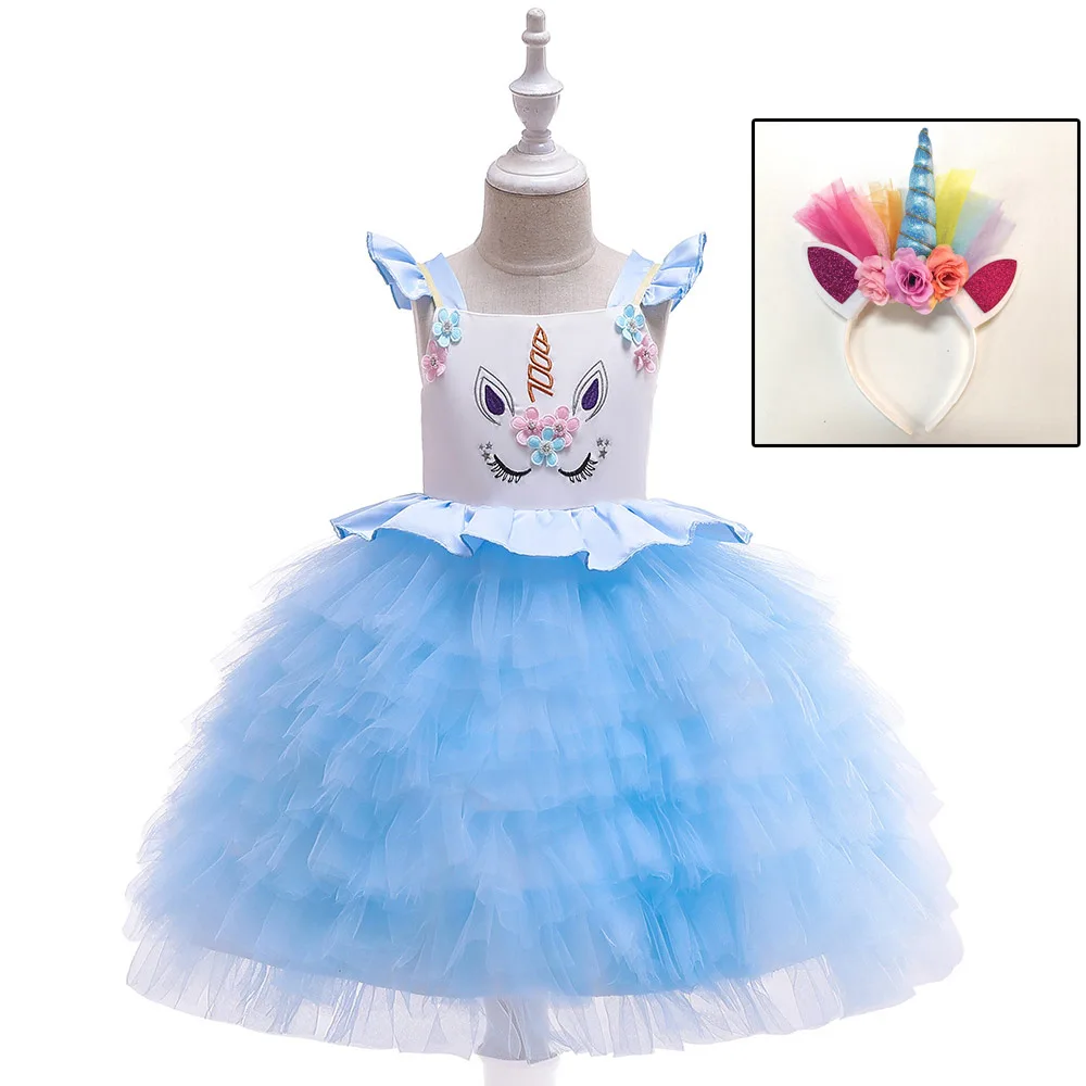 2020 Kids Formal Party Costume Little Girls Flower Unicorn Dress Children Birthday Ruffle Layered Dresses for 2 3 5 6 year | Детская