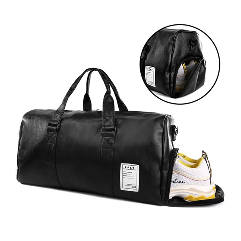 gym bag or backpack - PU Leather Sports Gym Bag Strip Training Bags Women Men Stylish Fitness Handbag Large Travel/Luggage Tote
