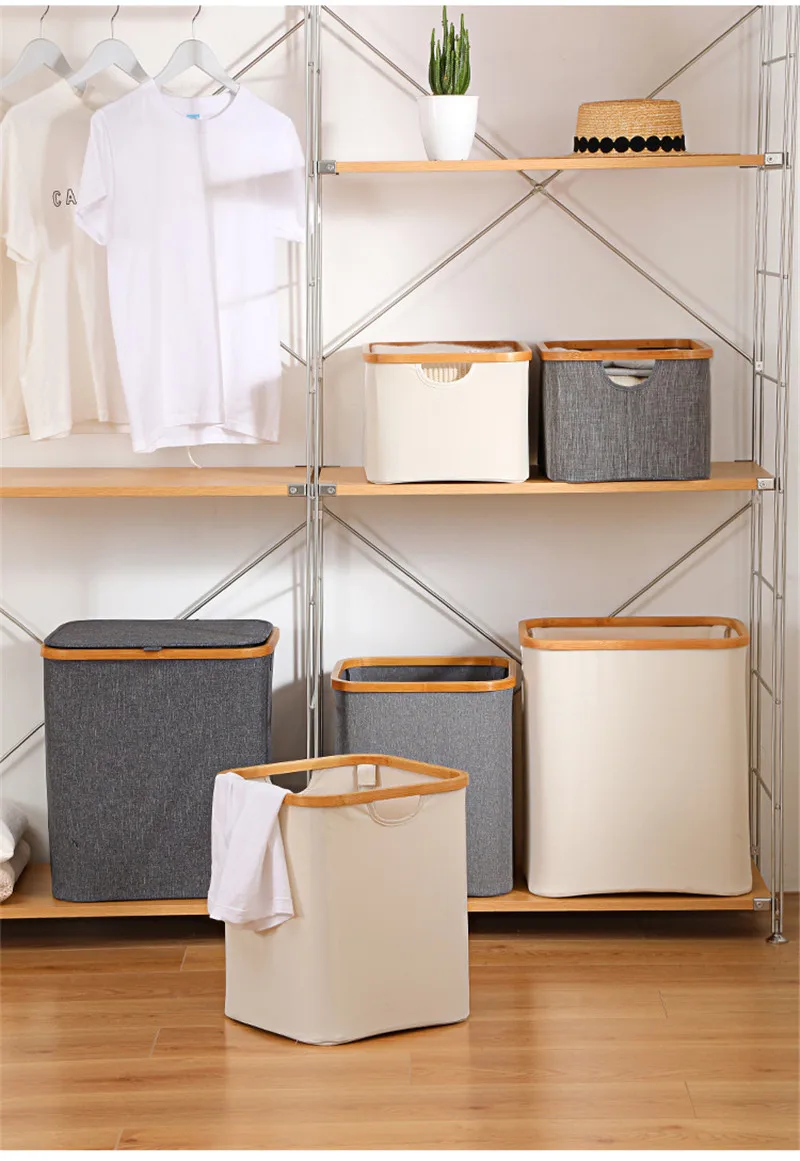 Natural Giantex Folding Bamboo Laundry Hamper X-Frame Bin Clothes Storage Basket Organizer with Waterproof Washing Bag 
