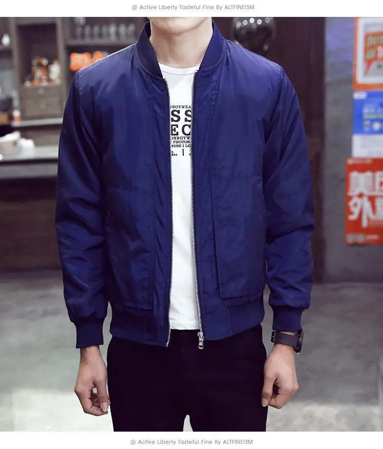 Mens Jacket Stand Collar Windbreaker Male Blue Baseball Jackets Casual Thin LH-2,Black,XL