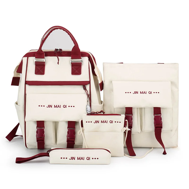 

Набор из 4 холщовых школьных сумок для девочек-подростков, женский рюкзак, сумки на плечо, детский студенческий мессенджер с чехлом-карандашом