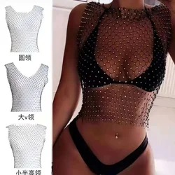 Sparkly Stretch  Women Rhinestone Jumpsuit Singer Bar Show Dj Dance Costume Sexy Nude Crystal Stage Hollow out Performance Wear
