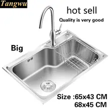 Бытовая Высококачественная большая кухонная раковина с одним лотком пищевая 304 нержавеющая сталь Горячая Распродажа 65x43/68x45 см