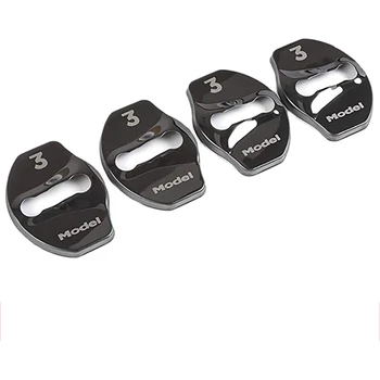 

4Pcs Door Latch Lock Cover Interior Accessories Stainless Steel Cover Pack for Tesla Model 3 Anosovite Black