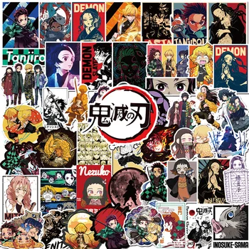 

100pcs Pack Anime Demon Slayer Kimetsu No Yaiba Stickers Waterproof PVC Luggage Guitar Motorcycle Skateboard Cool Sticker Toys