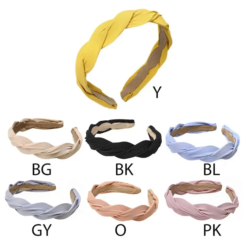 

Minimalist Plain Solid Color Women Girl Headband Handmade Woven Twist Spiral Brading Wide Hair Hoop Cloth Wrapped Hair Accessory
