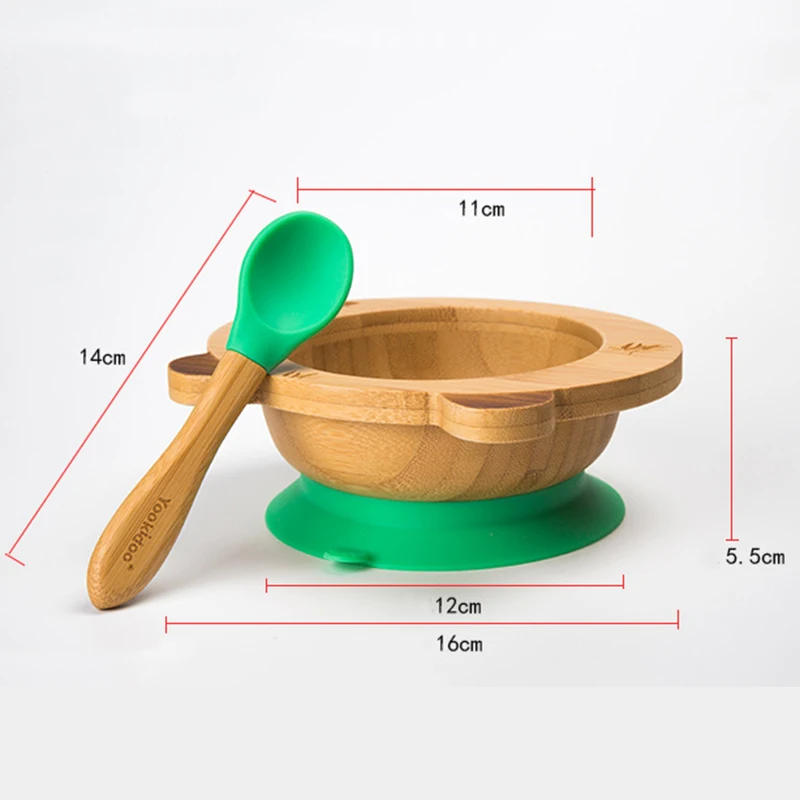 Baby Bamboo Suction Bowl Wooden Cartoon Child Feeding Bowl Plate Anti-scalding Children Tableware Dishes Baby Dinnerware Set