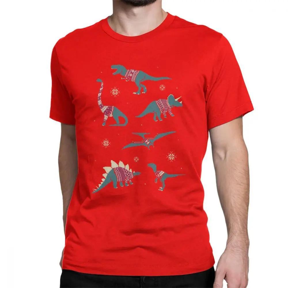 red Свитера one yona Dinos In, Забавные футболки, мужские топы с короткими рукавами, Летние Стильные футболки, Рождественская футболка, динозавры, праздничные - Цвет: red