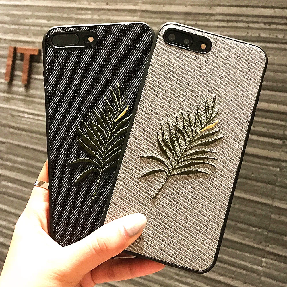 Модные 3D рельефные тканевые чехлы с вышивкой для iPhone X Leaf Dattern Cover 8 7 6 6S Plus XS XR MAX |