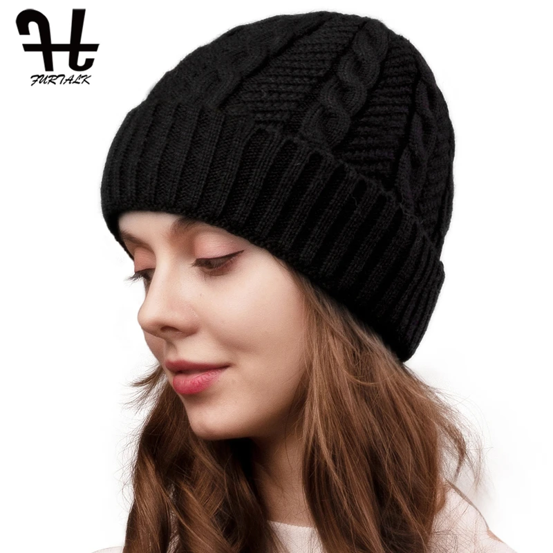 

FURTALK women hat for spring knitted skullies hats 2017 new arrival casual caps good quality female hat