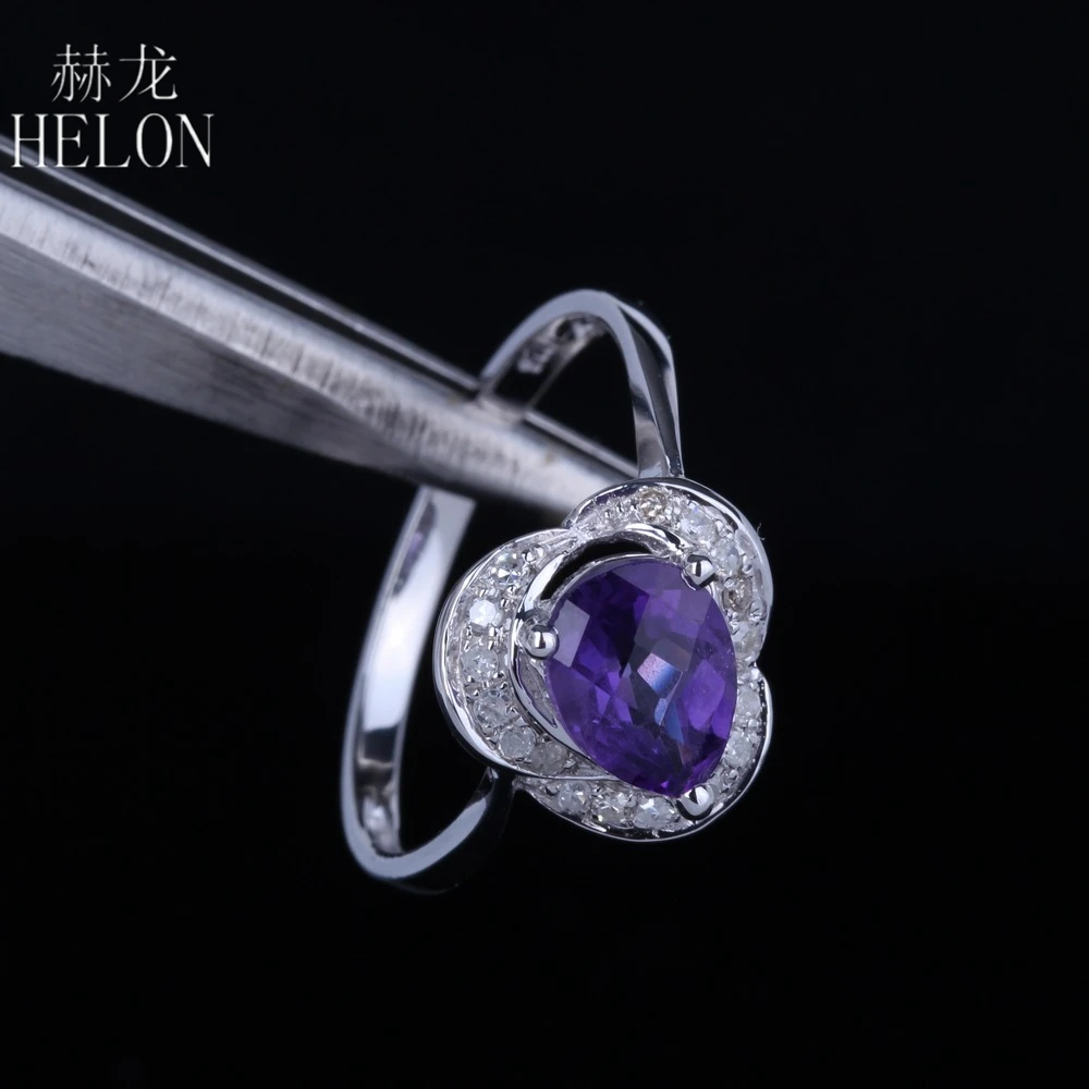 HELON Solid 14K белое золото груша 1ct натуральный аметист 0.15ct алмазное обручальное кольцо юбилей драгоценный камень ювелирные украшения