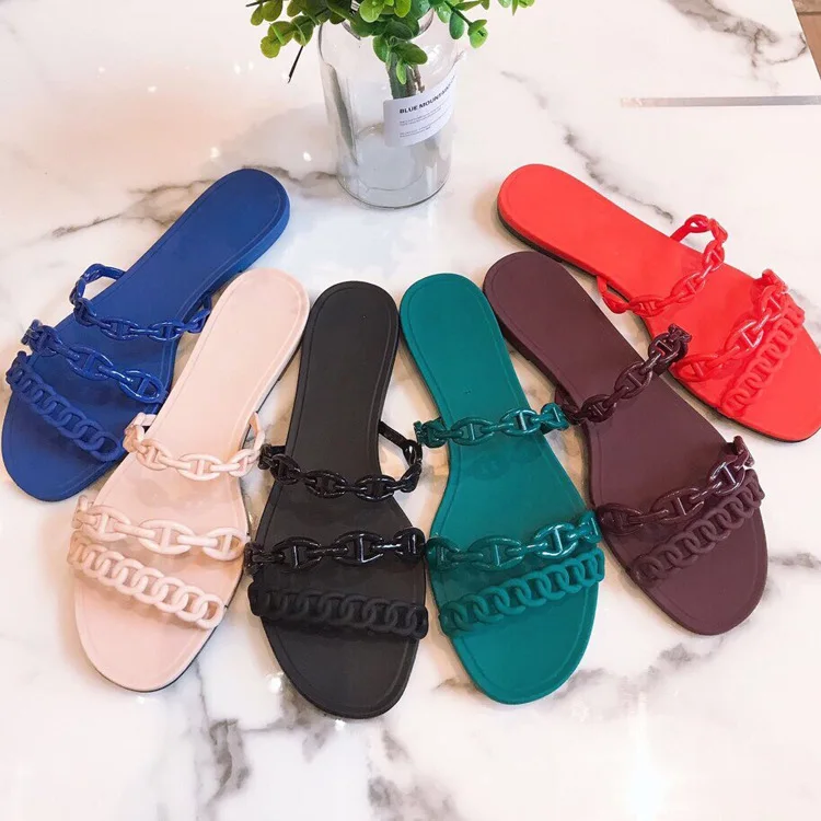 Zapatillas de punta de cerdo para mujer, chanclas de plástico de fondo plano, para vacaciones en el mar, playa, novedad de verano 2020