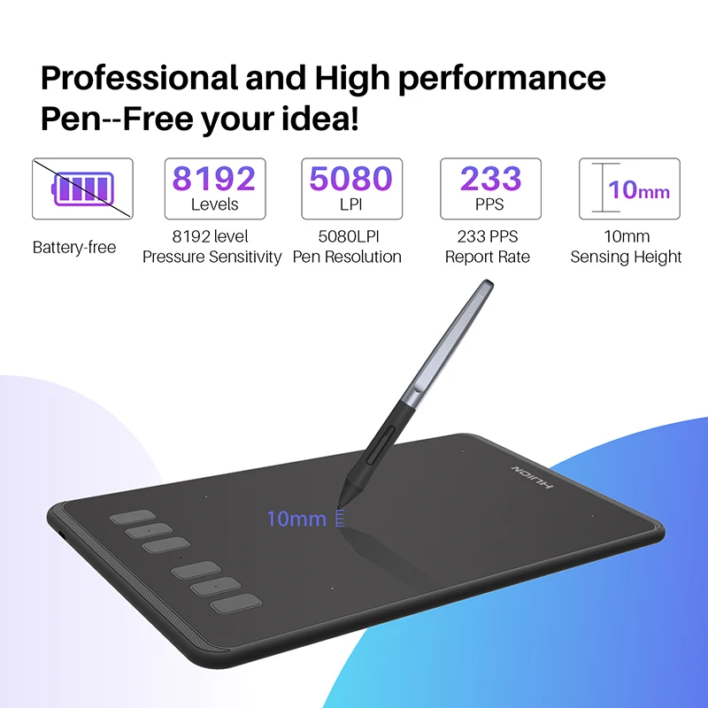 HUION Inspiroy H640P dibujo Digital sin batería tabletas pluma para gráficos Tablet con 8192 nivele
