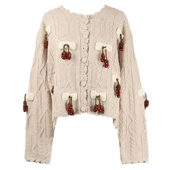 

Johnature Korean Women Casual Knitted Sweater 2020 Autumn Winter New O-neck Long Sleeve Single Breasted Appliques Sweaters