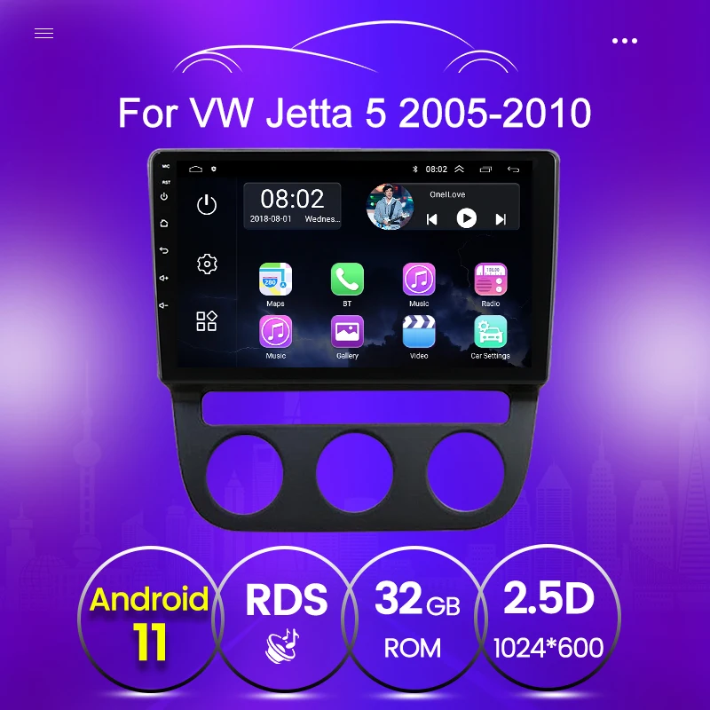 Автомобильный мультимедийный gps-навигатор Android 11 для Volkswagen Jetta 5 2005 2006 2007 2008 2010 1080 с