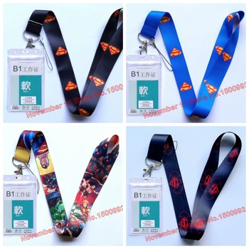 

30Pcs Fashion Waterproof PVC Solid Color Transparent IC Card + cartoon superman Lanyard Neck Strap WQ-267