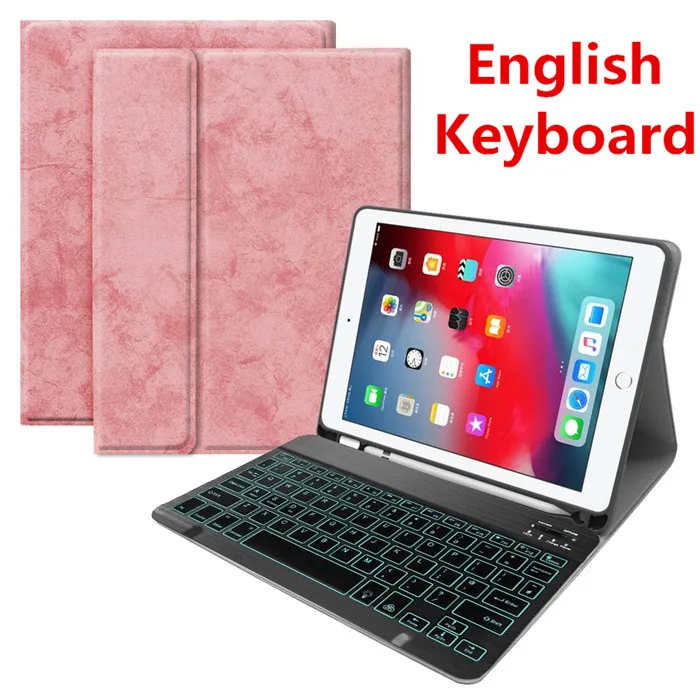 pink-english Spanish Russian backlit Keyboard Case for iPad mini 5 7.9 W pencil holder Cover funda for iPad mini 5 7.9 Keyboard - Цвет: pink-english