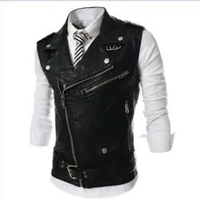 Мужская одежда крутой мульти-молния мужской большой отворот короткий кожаный Модный повседневный жилет на молнии 5641