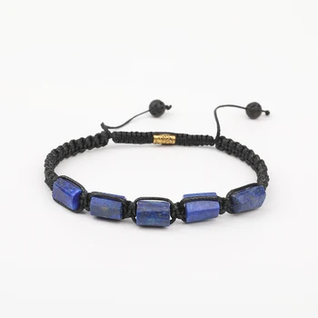 

10Pcs/Lot Natural Lapis Lazuli Stone Nugget Beads Round Black Lava 6mm Beads Cord Knotted Adjustable Bracelet For Women N0445JBH
