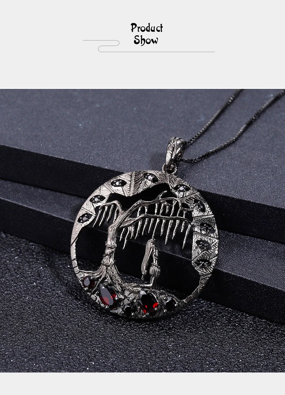 GEM'S балетные 925 пробы серебряные ювелирные украшения натуральный красный гранат ручной работы кулон ожерелье для женщин Хэллоуин страшная история