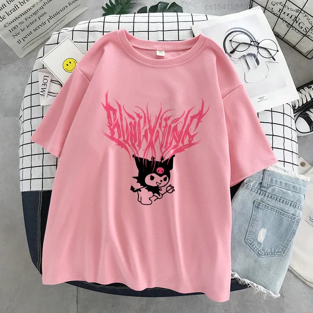 Sanrio Y2K T Shirt Women 2021 Streetwear Women Simple Loose Short Sleeve Tshirt Kuromi Top Tees Student Egirl 2000s Aesthetic vintage tees