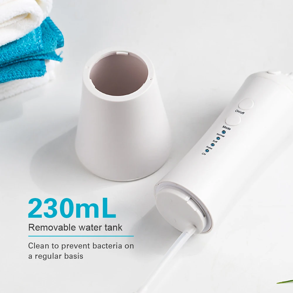 Kopen AZDENT Draagbare Elektrische Monddouche USB Oplaadbare Water Tanden Bleken 230ml 3 of 8 Spray Jets Orthodontische Haren Nozzle
