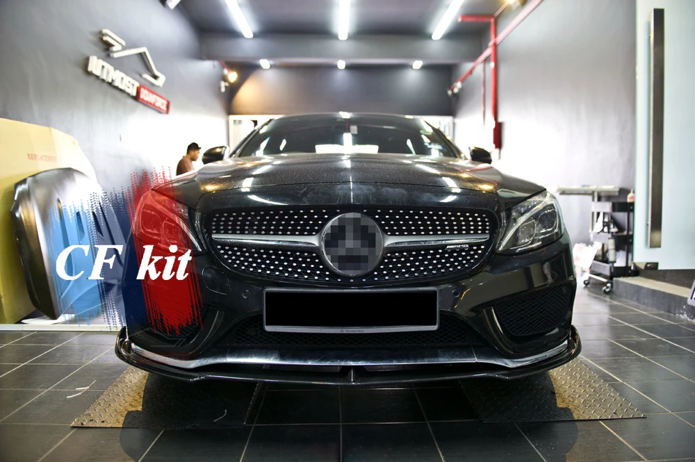 CF комплект из настоящего углеродного волокна передняя губа для Mercedes-Benz W205 Sport FD Стиль переднего бампера- спортивные разветвители автомобиля Стайлинг