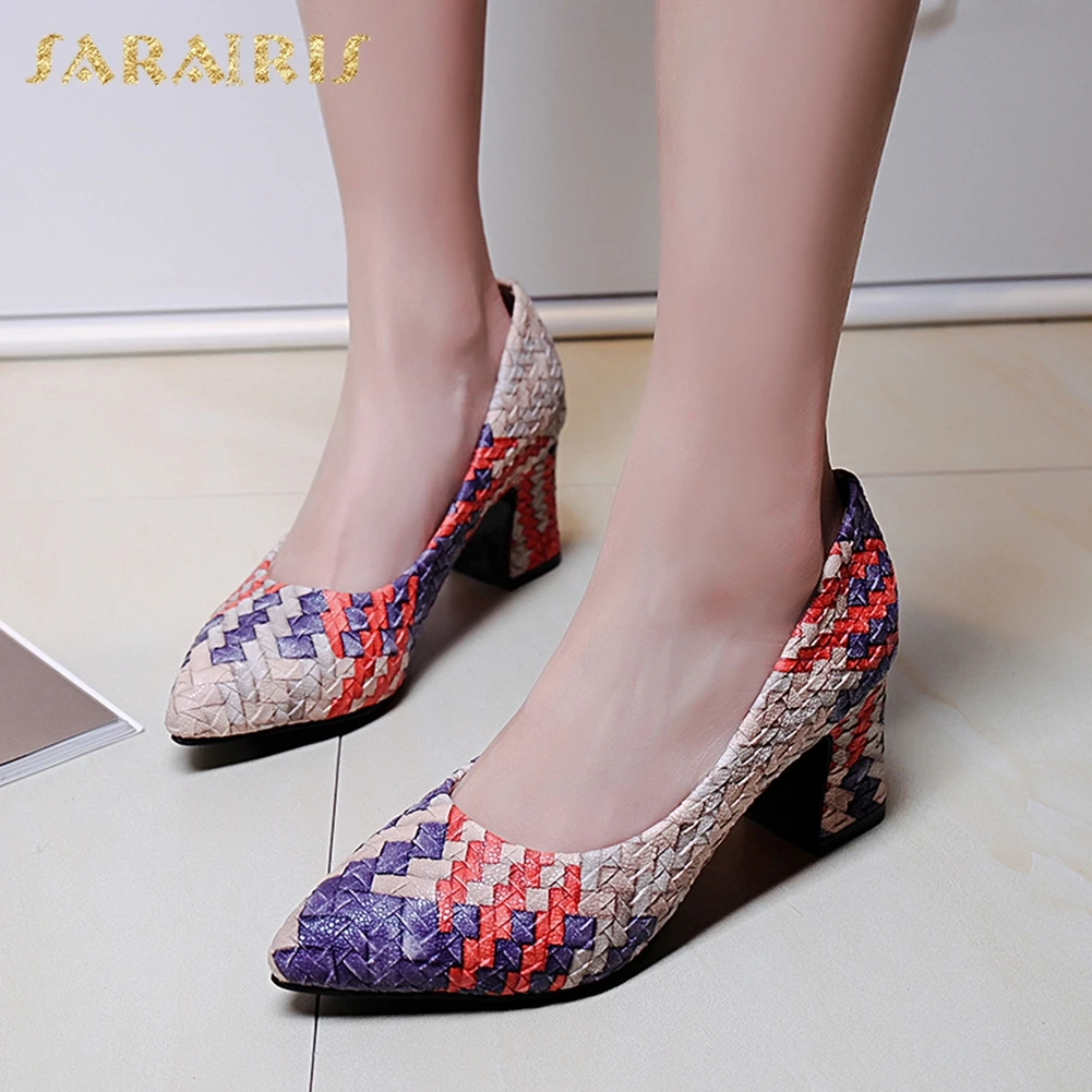 

Sarairis 2020 New Fashion Plus Size 48 Shoes Woman Pumps Female Chunky Heels Slip On Spring Office Lady Pumps Women Shoes