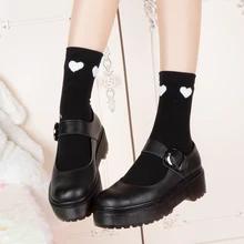 Женские персонализированные милые короткие носки Kawaii с петельками; Плотные хлопковые носки в стиле ретро для девочек и студентов; черные носки-куколки