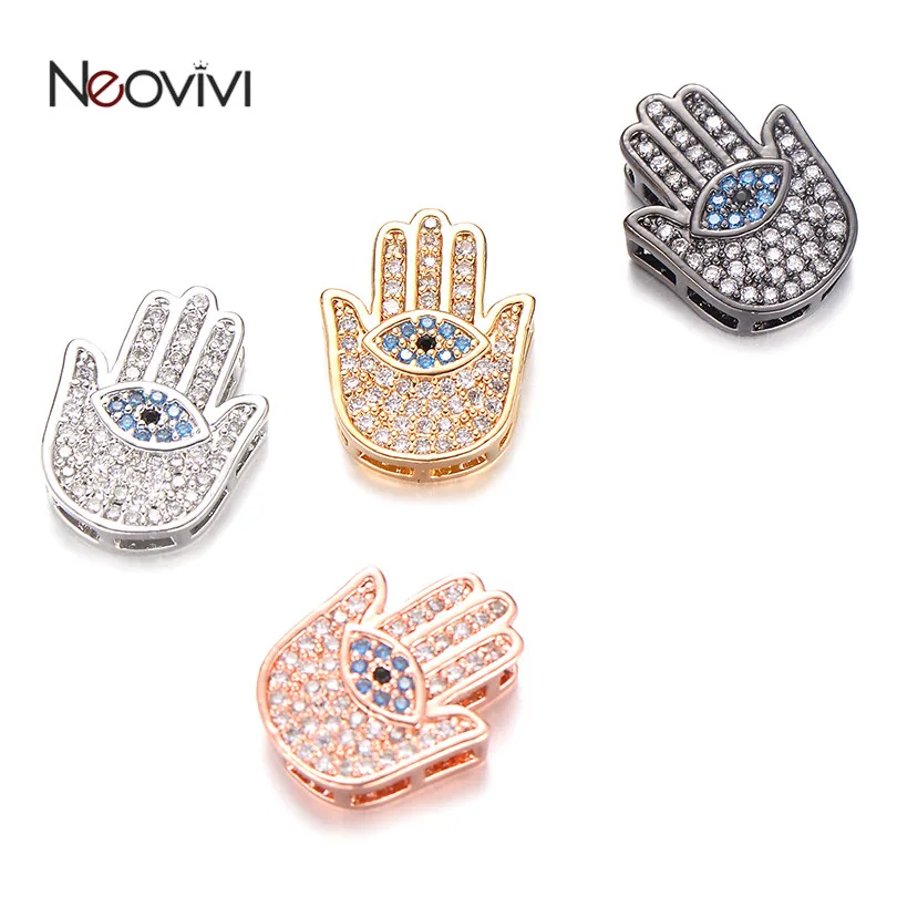 

Neovivi Fatima Hand Bead Turkish Devil's Eye Charm fit Women Bracelets DIY Cubic Zirconia Copper Spacer Beads for Jewelry Making
