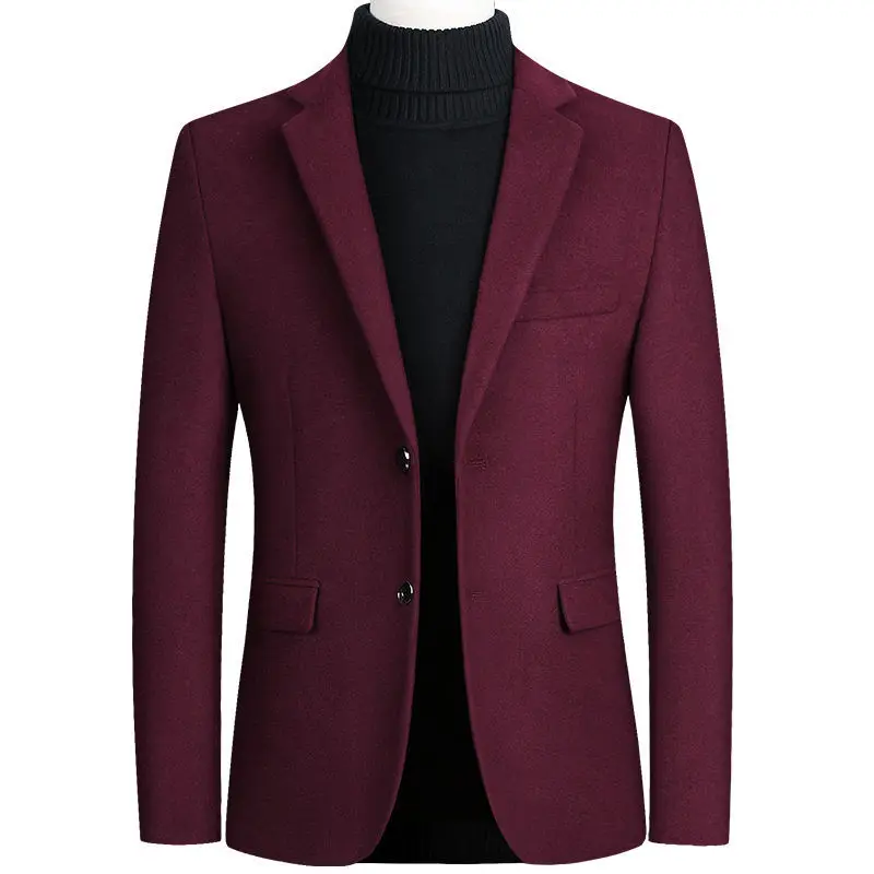Мужские блейзеры, Осень-зима, мужская куртка, шерсть, шерстяной костюм, пальто, высокое качество, весна, деловой повседневный костюм, верхняя мужская куртка 4XL - Цвет: Wine red