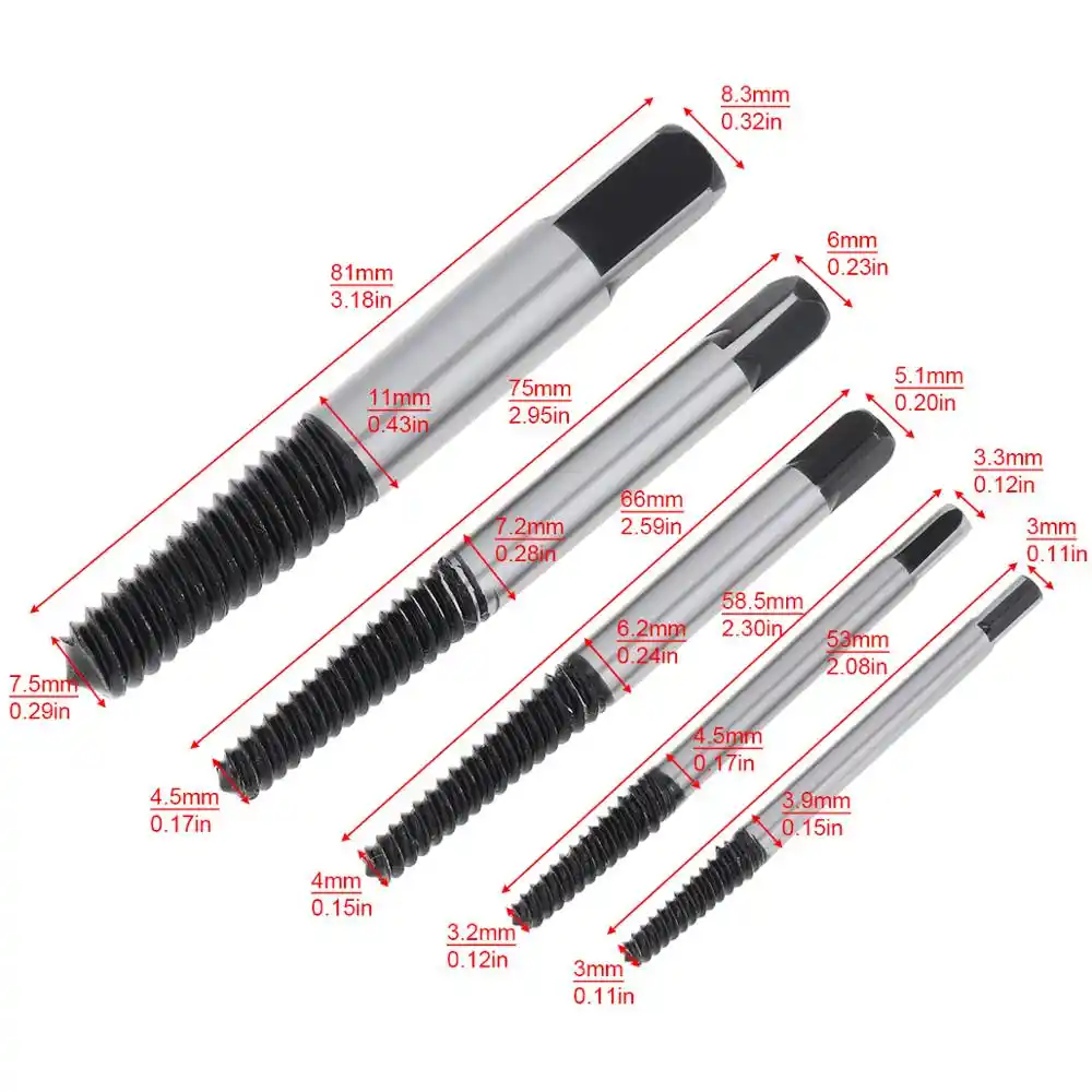 Broco Extractor de Tornillos Rotos 12pcs de Acero extractores de Tornillos y gu/ía del Taladro bits Puestos Pernos Rotos eliminaci/ón de Las Herramientas de Mano