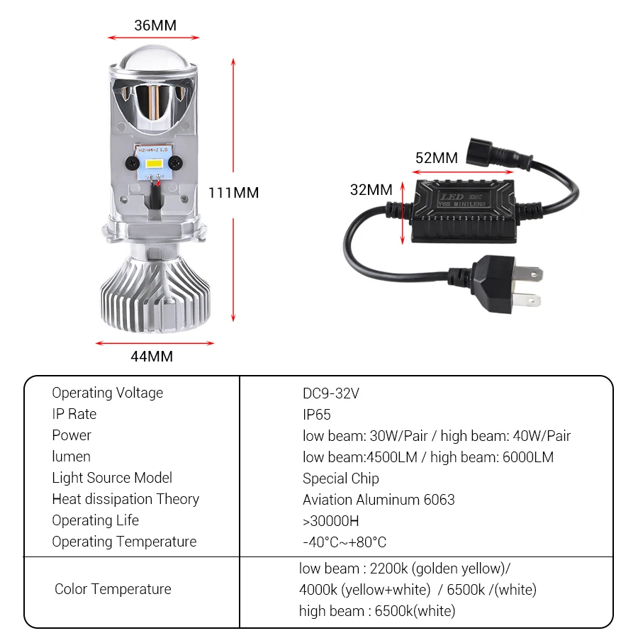 Супер led H4 Canbus автомобильный светильник мини-проектор Объектив 2200K 4000K 6500K все в одном 12000LM/комплект 9003 HB2 Hi/Lo луч безвентиляторный 12 В/24 В/