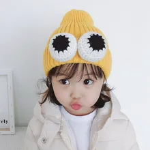 Детская зимняя шапка; реквизит для фотосессии; Детская шерстяная Милая вязаная шапка с рисунком Больших Глаз