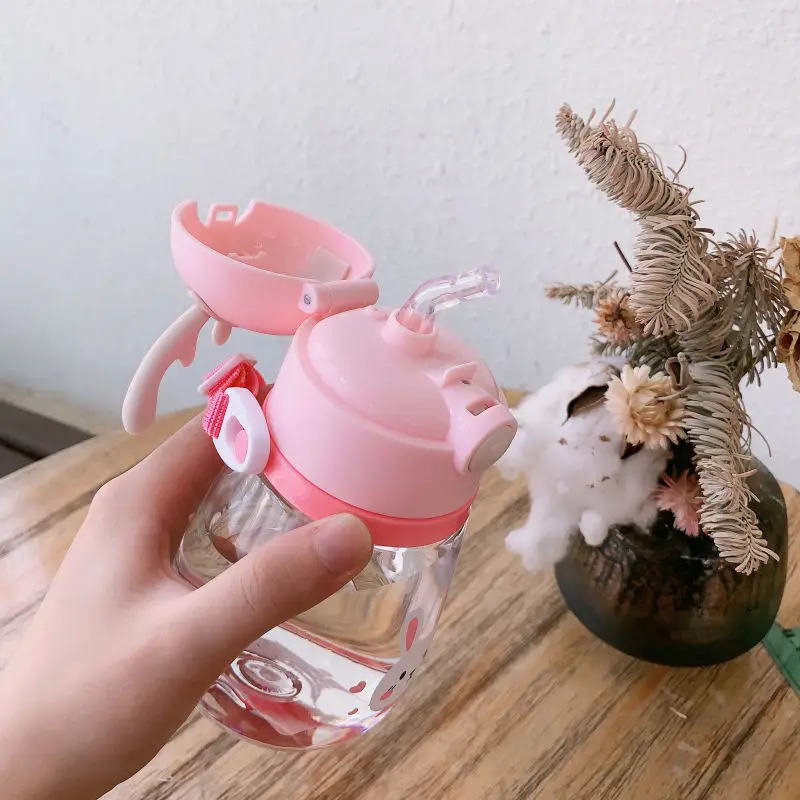 Kawaii Water Bottle Portable Cute Deer Cup With Straw Leak-proof Drinking Bottle for Girl Boy Students Kids