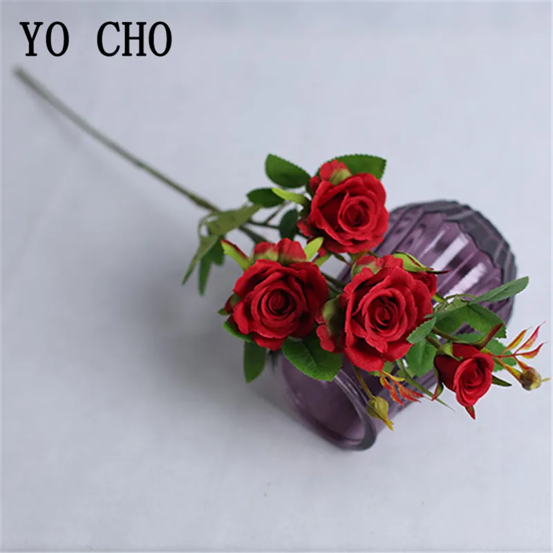 4 Branches Long Stem Artificial Flowers Silk Roses Branch White Pink Wedding Home Table Decor Fake Small Rose Flowers