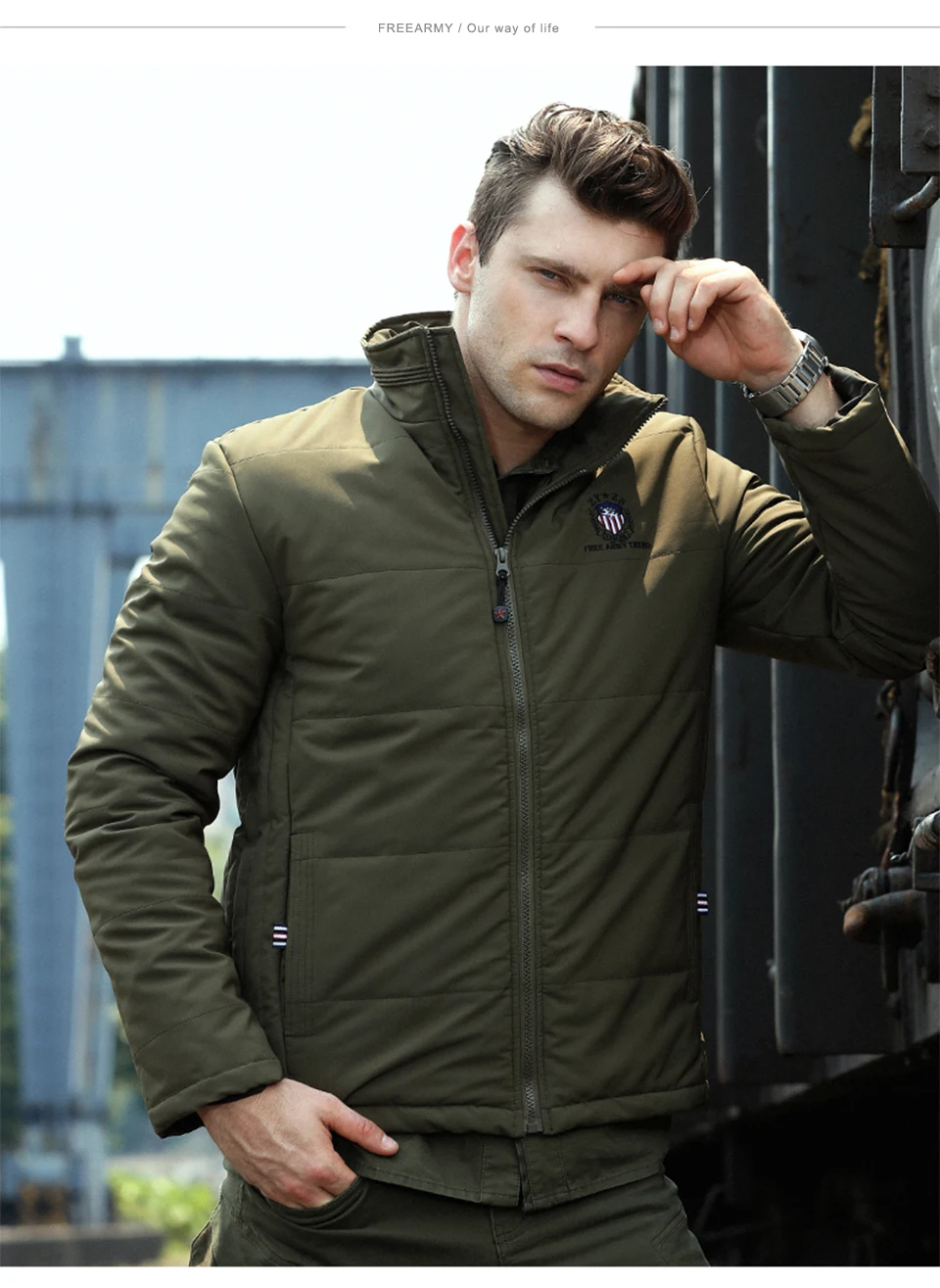 FreeArmy Брендовое мужское зимнее хлопковое Стеганое теплое пальто зеленый светильник мужская куртка милитари MS-6351A