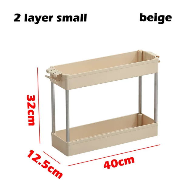 2/3/4 Слои Gap Кухня стеллаж для хранения тонкий слайд башня подвижные собрать Пластиковая Полка для ванной комнаты колеса Экономия пространства Организатор - Цвет: 2 layer-small-beige