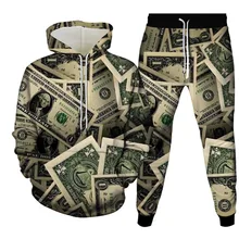 Dollar Pattern 3D Print Men Tracksuit Set Exquisitely Realistic Money Pattern Rich and Handsome Men Hoodie Set Fashion Trousers